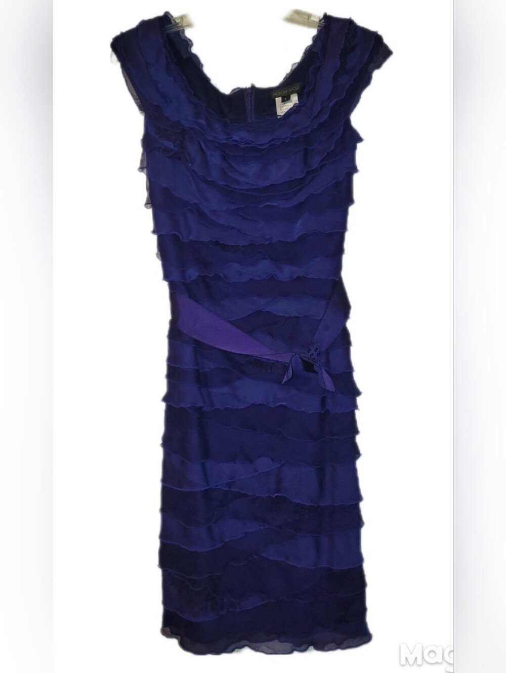 Tadashi Shoji Dress Womens 4 Blue Purple Silk Chiffon Layered Lined Zip Party